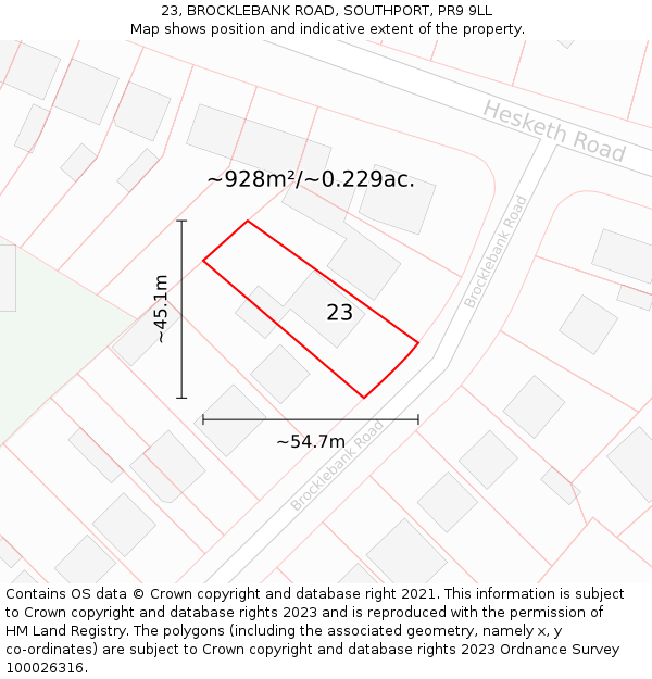 23, BROCKLEBANK ROAD, SOUTHPORT, PR9 9LL: Plot and title map