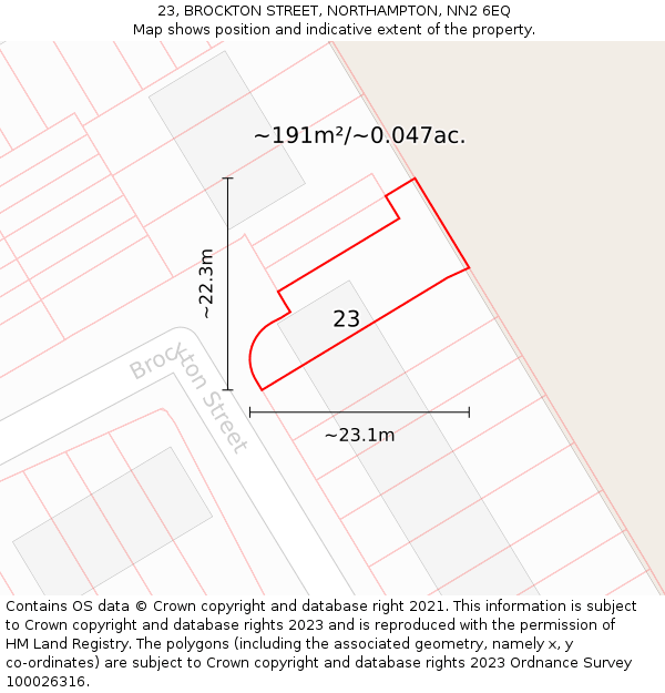 23, BROCKTON STREET, NORTHAMPTON, NN2 6EQ: Plot and title map