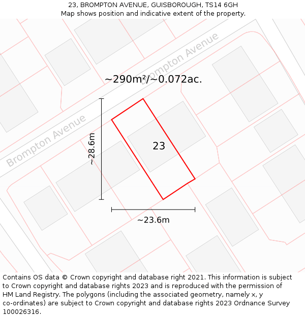 23, BROMPTON AVENUE, GUISBOROUGH, TS14 6GH: Plot and title map