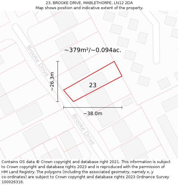 23, BROOKE DRIVE, MABLETHORPE, LN12 2DA: Plot and title map