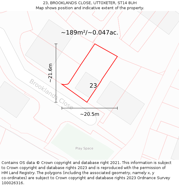 23, BROOKLANDS CLOSE, UTTOXETER, ST14 8UH: Plot and title map