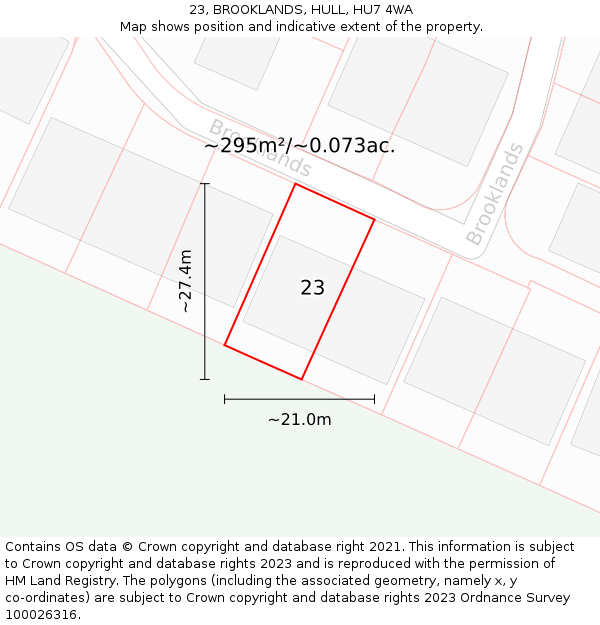 23, BROOKLANDS, HULL, HU7 4WA: Plot and title map