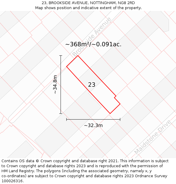 23, BROOKSIDE AVENUE, NOTTINGHAM, NG8 2RD: Plot and title map