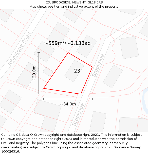 23, BROOKSIDE, NEWENT, GL18 1RB: Plot and title map