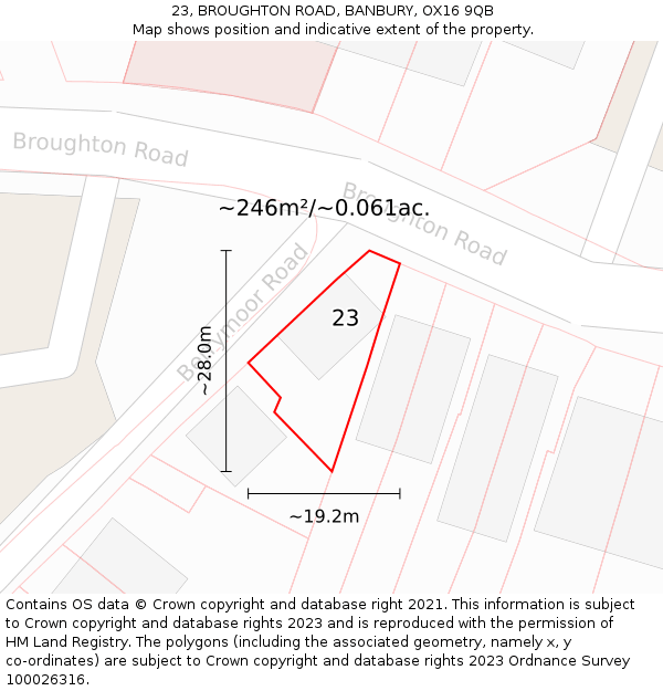 23, BROUGHTON ROAD, BANBURY, OX16 9QB: Plot and title map
