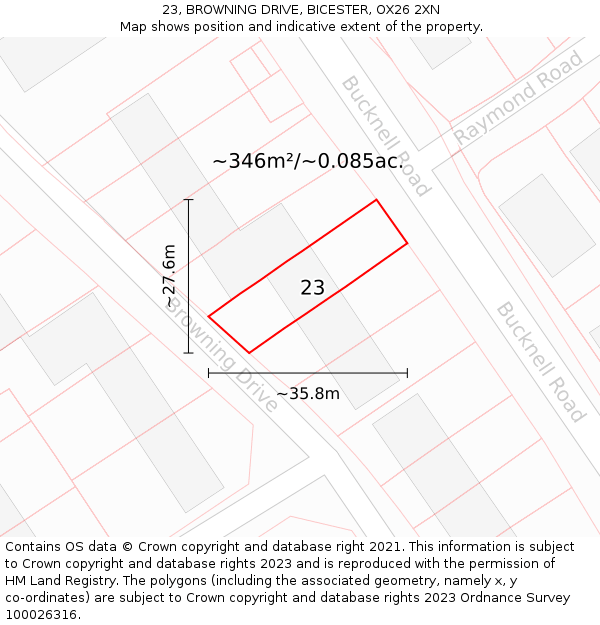 23, BROWNING DRIVE, BICESTER, OX26 2XN: Plot and title map