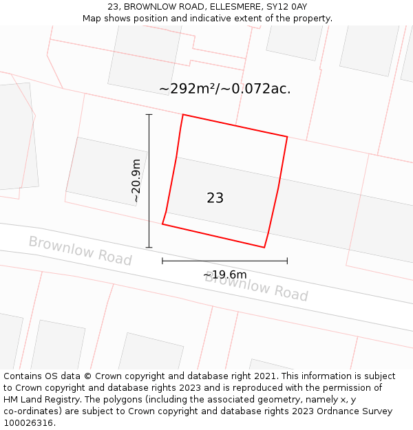 23, BROWNLOW ROAD, ELLESMERE, SY12 0AY: Plot and title map