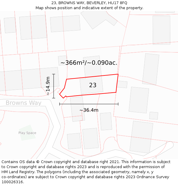 23, BROWNS WAY, BEVERLEY, HU17 8FQ: Plot and title map