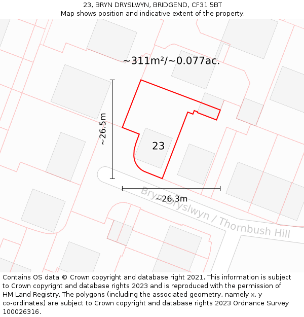 23, BRYN DRYSLWYN, BRIDGEND, CF31 5BT: Plot and title map