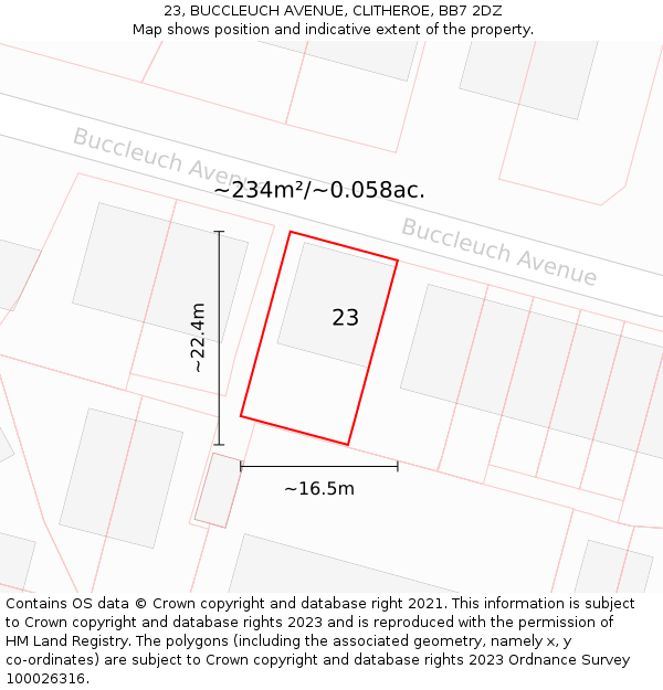 23, BUCCLEUCH AVENUE, CLITHEROE, BB7 2DZ: Plot and title map