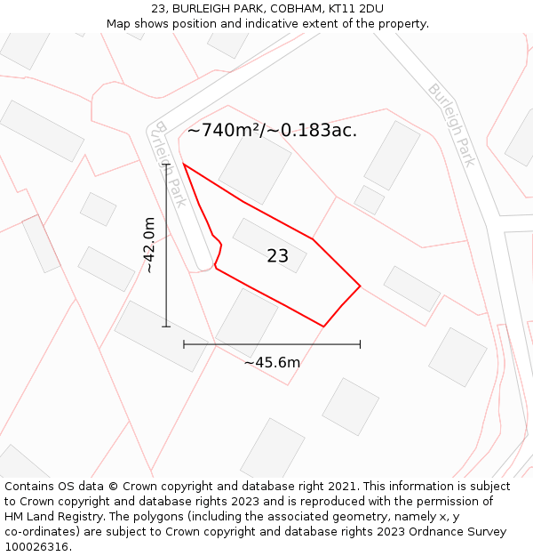 23, BURLEIGH PARK, COBHAM, KT11 2DU: Plot and title map