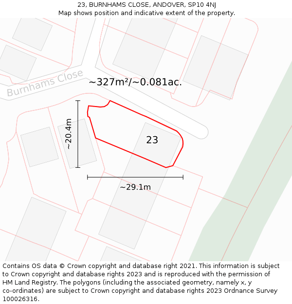 23, BURNHAMS CLOSE, ANDOVER, SP10 4NJ: Plot and title map