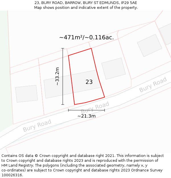 23, BURY ROAD, BARROW, BURY ST EDMUNDS, IP29 5AE: Plot and title map