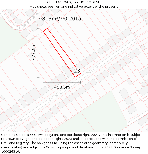 23, BURY ROAD, EPPING, CM16 5ET: Plot and title map