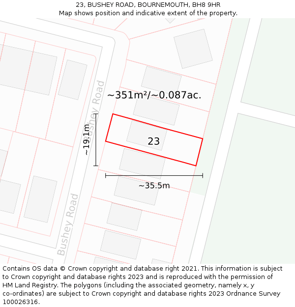 23, BUSHEY ROAD, BOURNEMOUTH, BH8 9HR: Plot and title map