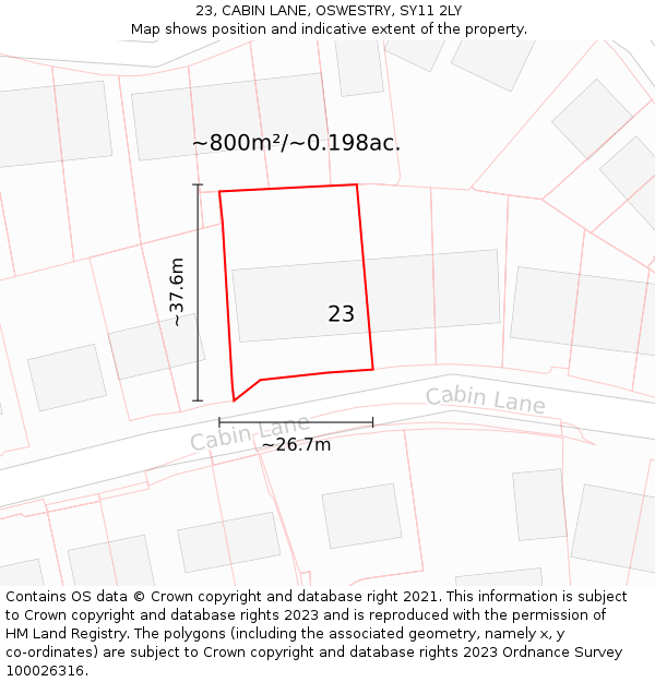 23, CABIN LANE, OSWESTRY, SY11 2LY: Plot and title map