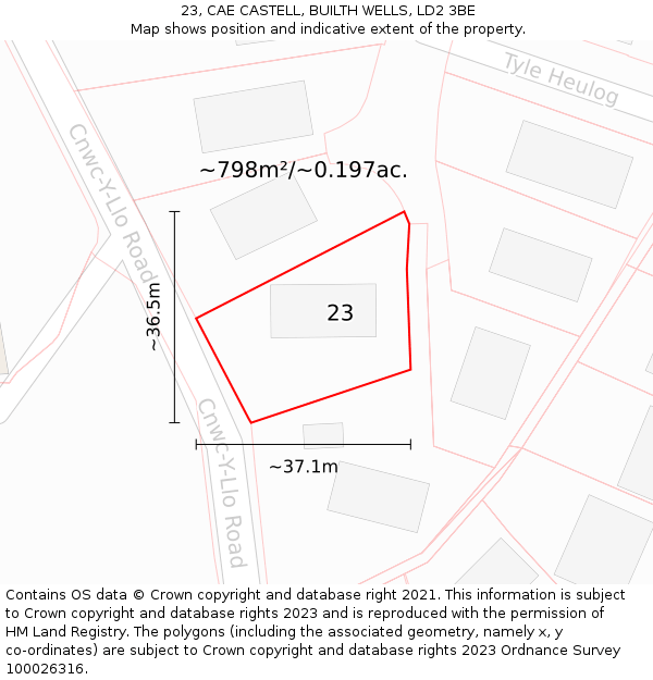 23, CAE CASTELL, BUILTH WELLS, LD2 3BE: Plot and title map