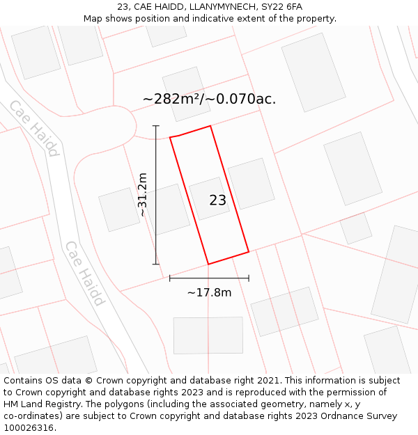 23, CAE HAIDD, LLANYMYNECH, SY22 6FA: Plot and title map