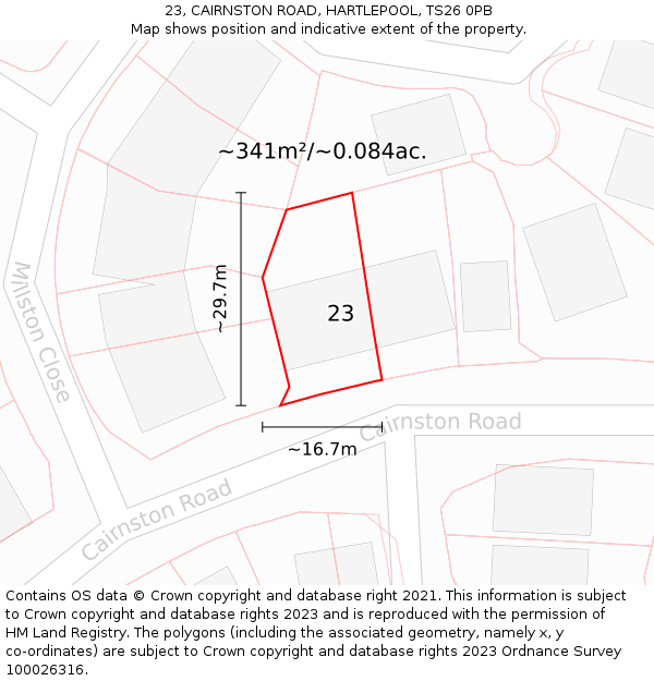 23, CAIRNSTON ROAD, HARTLEPOOL, TS26 0PB: Plot and title map