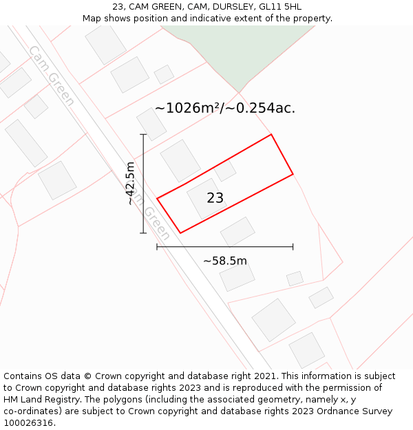 23, CAM GREEN, CAM, DURSLEY, GL11 5HL: Plot and title map