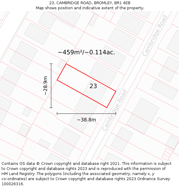 23, CAMBRIDGE ROAD, BROMLEY, BR1 4EB: Plot and title map