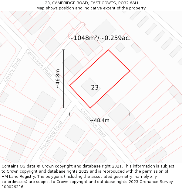 23, CAMBRIDGE ROAD, EAST COWES, PO32 6AH: Plot and title map