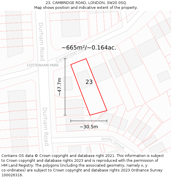 23, CAMBRIDGE ROAD, LONDON, SW20 0SQ: Plot and title map