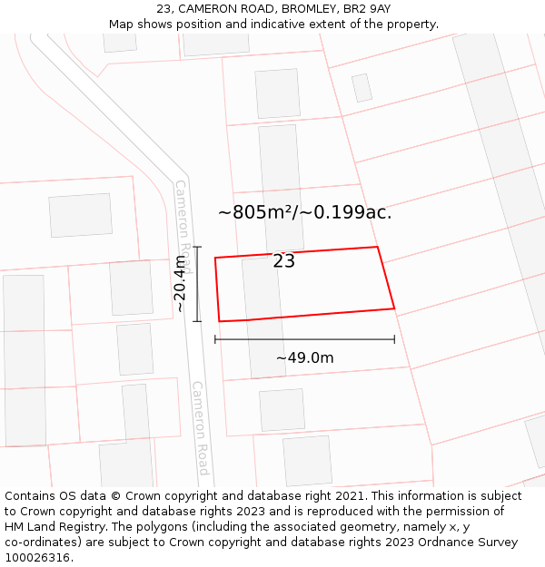 23, CAMERON ROAD, BROMLEY, BR2 9AY: Plot and title map