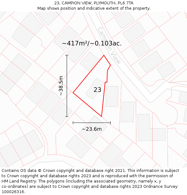 23, CAMPION VIEW, PLYMOUTH, PL6 7TA: Plot and title map