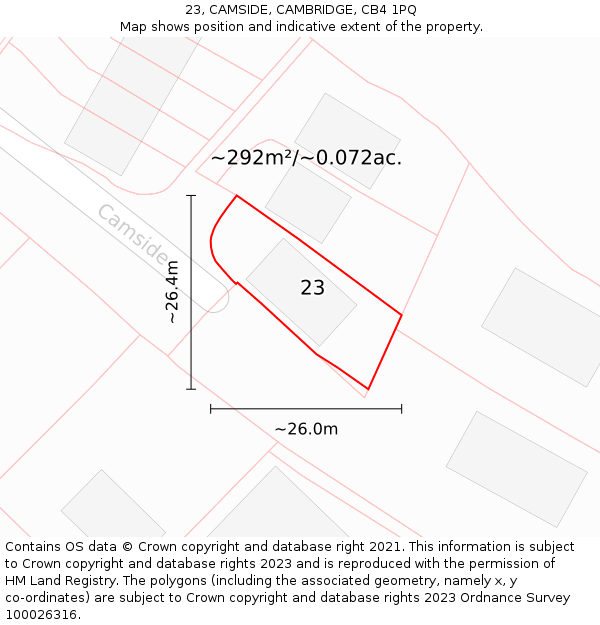 23, CAMSIDE, CAMBRIDGE, CB4 1PQ: Plot and title map