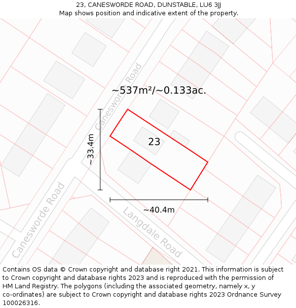 23, CANESWORDE ROAD, DUNSTABLE, LU6 3JJ: Plot and title map