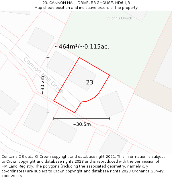 23, CANNON HALL DRIVE, BRIGHOUSE, HD6 4JR: Plot and title map