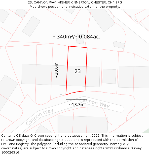 23, CANNON WAY, HIGHER KINNERTON, CHESTER, CH4 9PG: Plot and title map