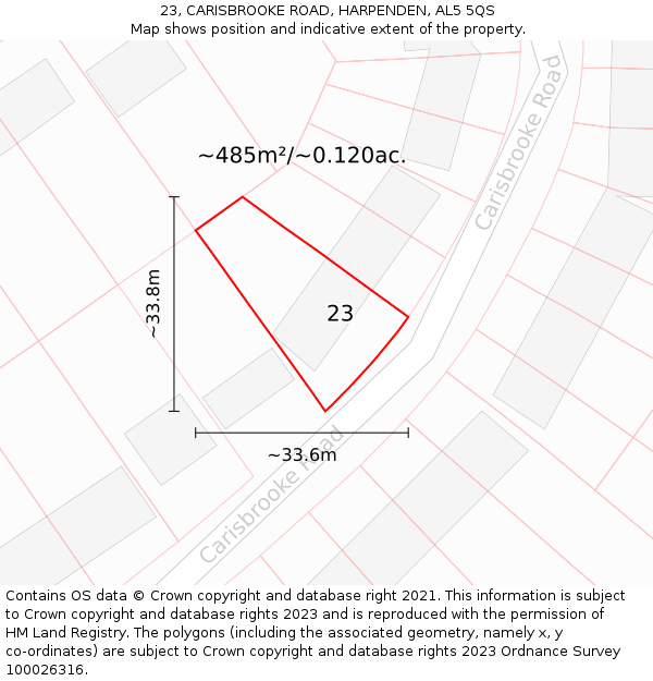 23, CARISBROOKE ROAD, HARPENDEN, AL5 5QS: Plot and title map