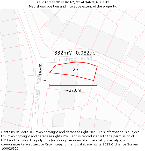 23, CARISBROOKE ROAD, ST ALBANS, AL2 3HR: Plot and title map