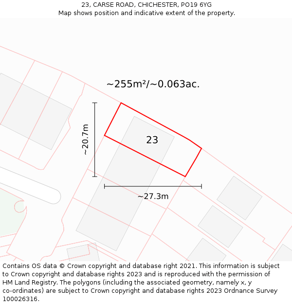 23, CARSE ROAD, CHICHESTER, PO19 6YG: Plot and title map