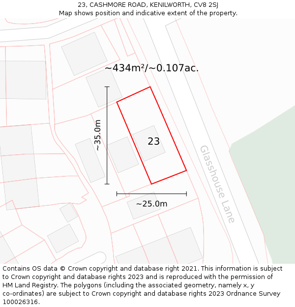 23, CASHMORE ROAD, KENILWORTH, CV8 2SJ: Plot and title map