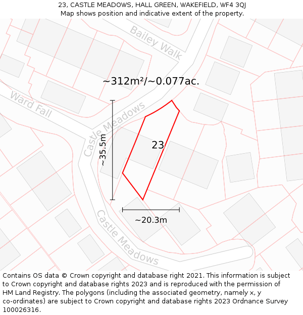 23, CASTLE MEADOWS, HALL GREEN, WAKEFIELD, WF4 3QJ: Plot and title map