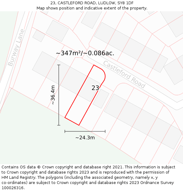 23, CASTLEFORD ROAD, LUDLOW, SY8 1DF: Plot and title map