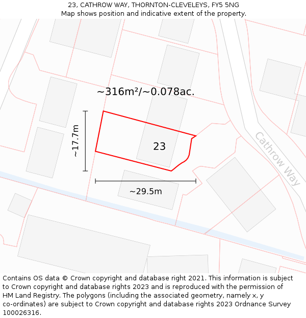 23, CATHROW WAY, THORNTON-CLEVELEYS, FY5 5NG: Plot and title map
