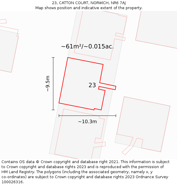 23, CATTON COURT, NORWICH, NR6 7AJ: Plot and title map