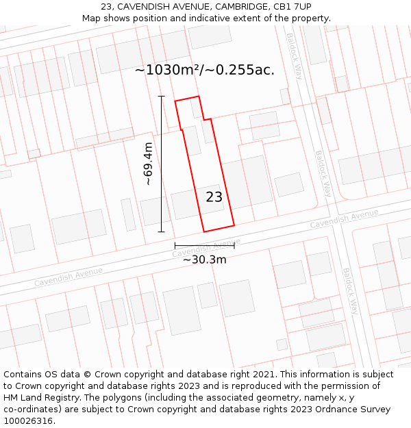 23, CAVENDISH AVENUE, CAMBRIDGE, CB1 7UP: Plot and title map