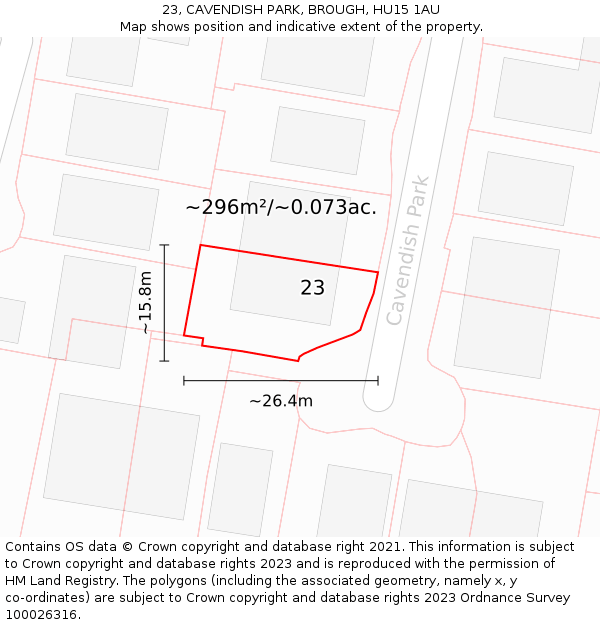 23, CAVENDISH PARK, BROUGH, HU15 1AU: Plot and title map