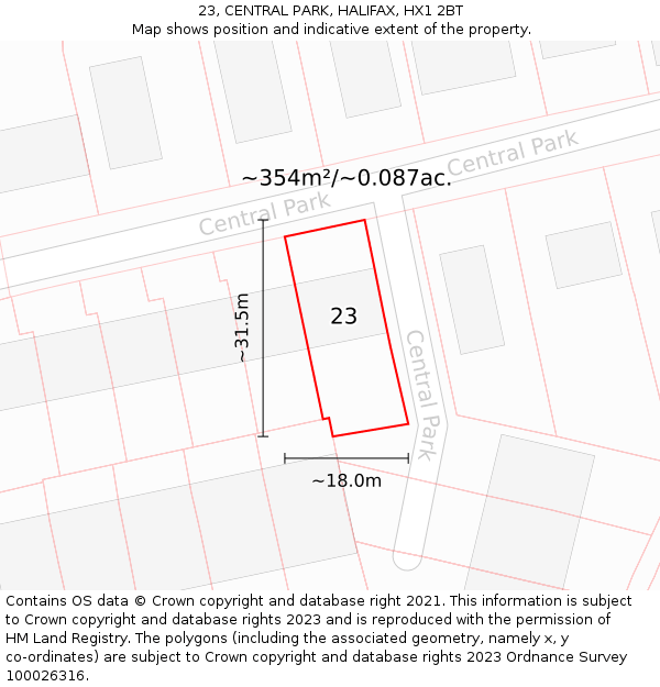 23, CENTRAL PARK, HALIFAX, HX1 2BT: Plot and title map
