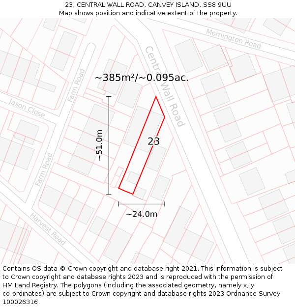 23, CENTRAL WALL ROAD, CANVEY ISLAND, SS8 9UU: Plot and title map