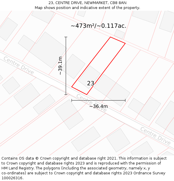 23, CENTRE DRIVE, NEWMARKET, CB8 8AN: Plot and title map