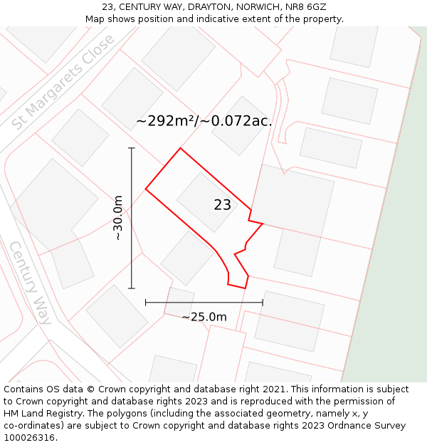 23, CENTURY WAY, DRAYTON, NORWICH, NR8 6GZ: Plot and title map