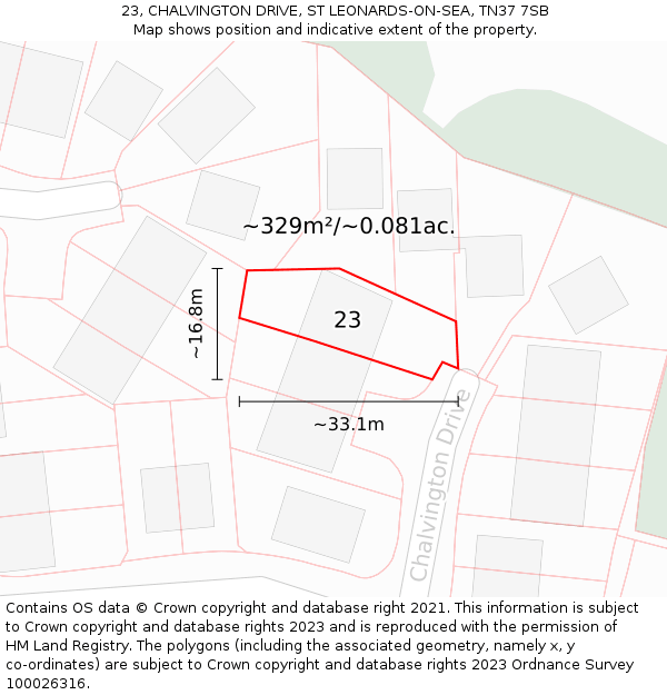 23, CHALVINGTON DRIVE, ST LEONARDS-ON-SEA, TN37 7SB: Plot and title map