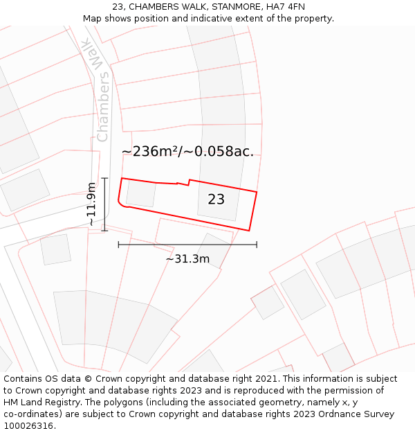 23, CHAMBERS WALK, STANMORE, HA7 4FN: Plot and title map