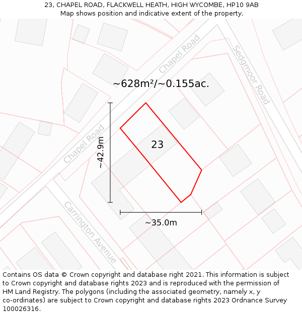 23, CHAPEL ROAD, FLACKWELL HEATH, HIGH WYCOMBE, HP10 9AB: Plot and title map